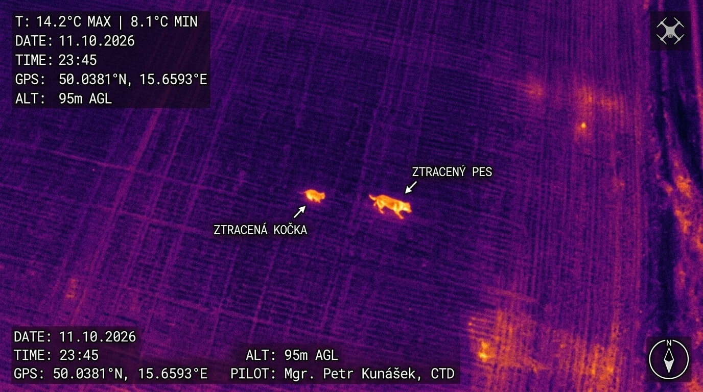Ztratila se kočka nebo pes - vyhledávání zvířete v noci dronem s termovizí
